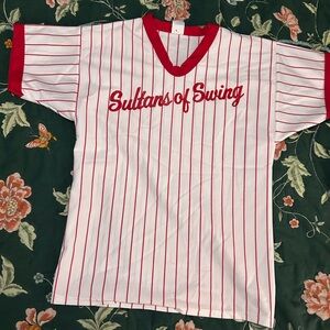 Red and White Striped Sultans of Swing vintage baseball Shirt